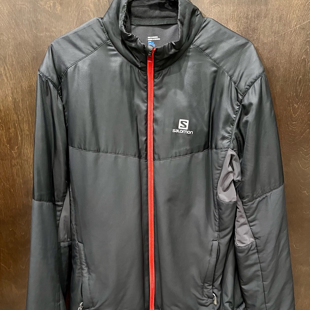 Salomon full zip jacket. Mens large. Black, grey and red
